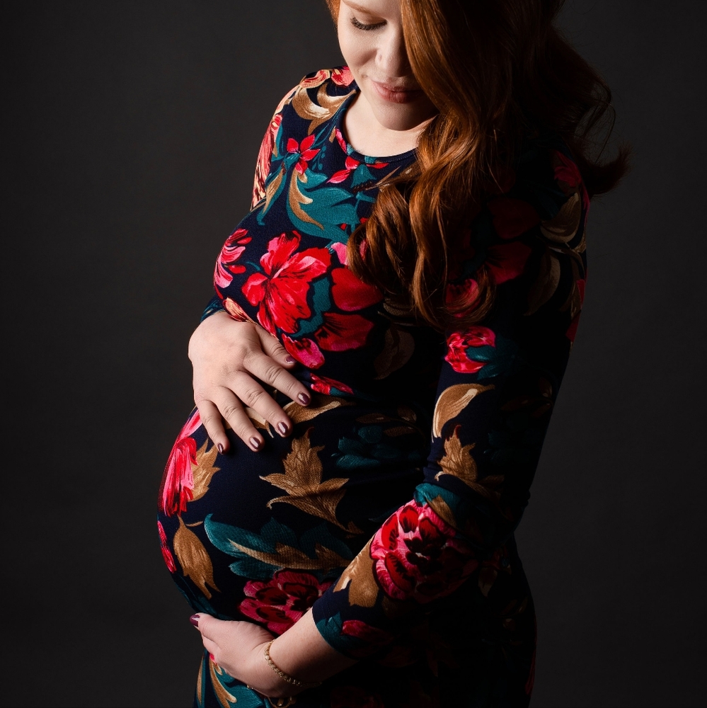 SHEIN long sleeve maternity floral dress blue M